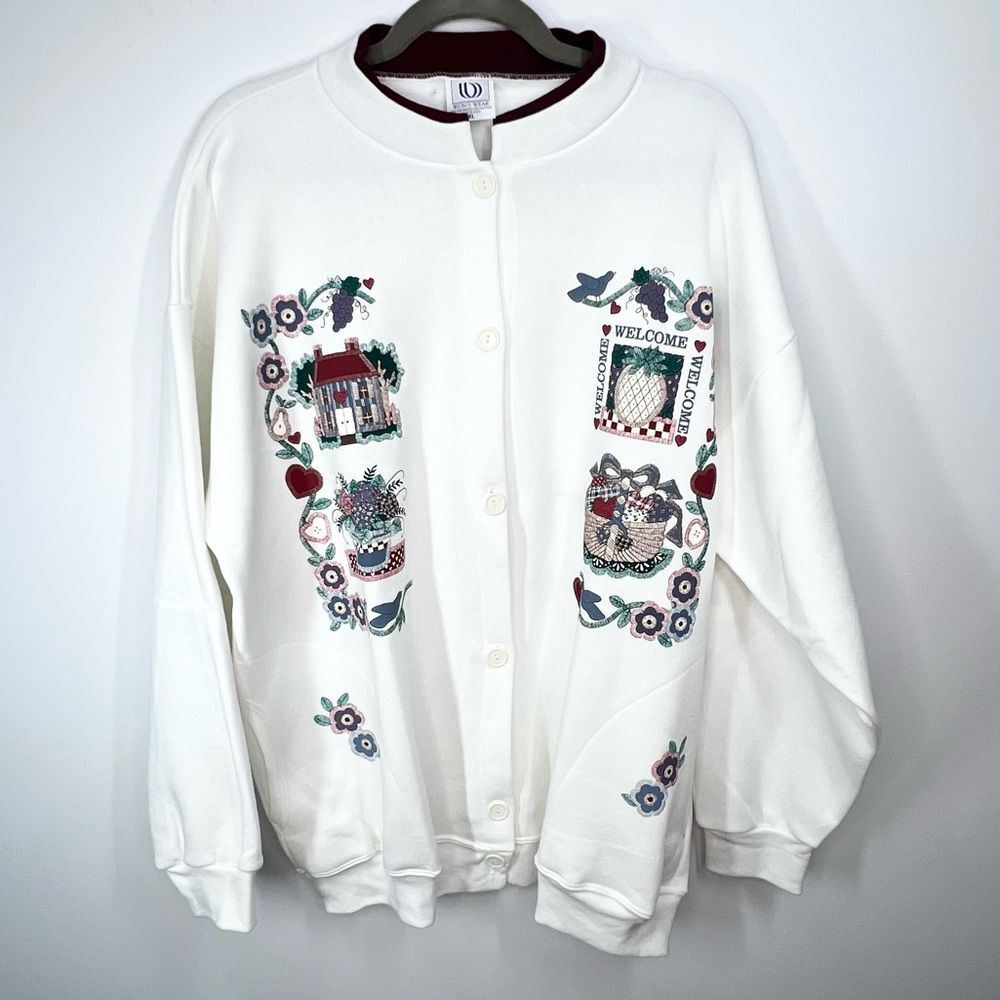 VTG Won’s Wear Grandma Country Farmhouse Button Front Cardigan Sweatshirt XL